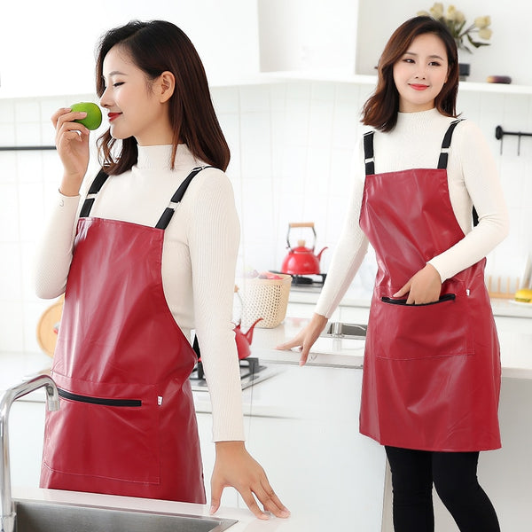 Waterproof and oil-proof leather apron women&#39;s fashion strap home kitchen overalls cooking waistband custom logo printing