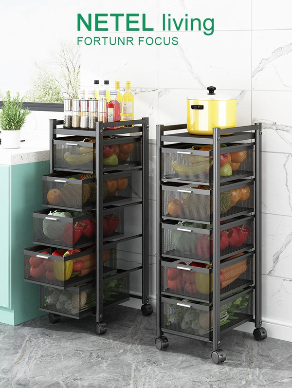 NETEL Pull Out Organizer Drawer Movable Kitchen Rack Trolley Multi-layer Fruit Vegetable Storage Shelf Space Savers Rotating