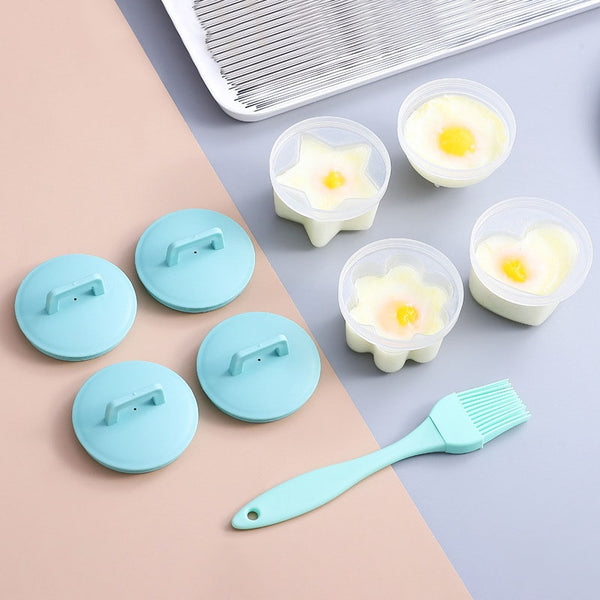 4Pcs Heart Egg Boiler Kitchen Egg Cooking Tools Mold Form With Lid Brush Shaper Omelet Moulds for Kitchen Baking Accessories