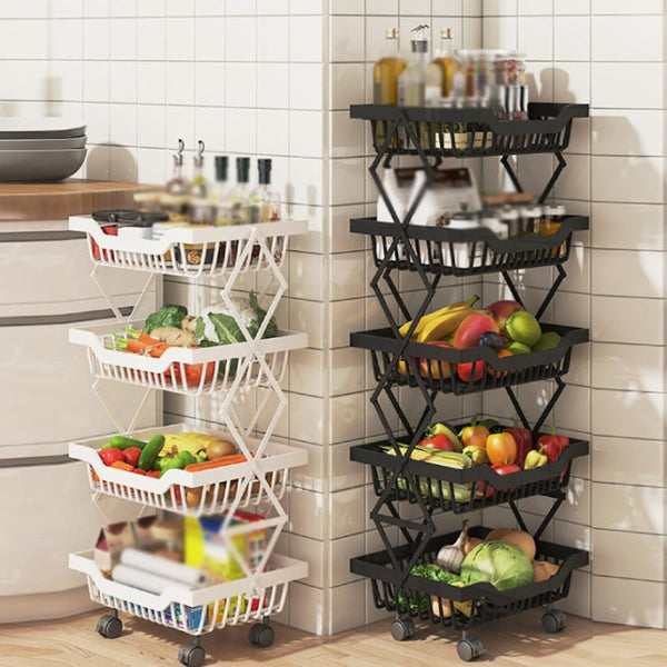 3/4/5 Layers Kitchen Fruit Vegetable Rack On Wheels Deep Storage Stand Cart Trolley Bathroom Washroom Shelving Rack Black