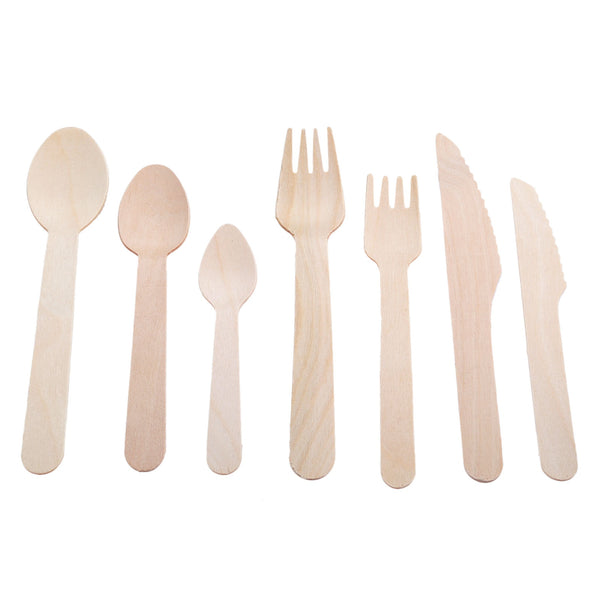 50pcs/150pcs Disposable Wooden Cutlery Forks/Spoons/Cutters Knives Party Supplies Kitchen Utensils Dessert Tableware 11cm/14cm