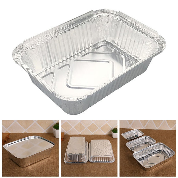 10Pcs Disposable BBQ Aluminum Foil Pans Take-out Food Containers Rectangle Lunch Box Grill Catch Tray Kitchen Supplies