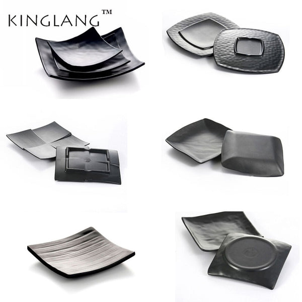 1Pcs KINGLANG melamine square shape dinner plate for Japanese restaurant plastic black matt finishing dish dinnerware wholesale