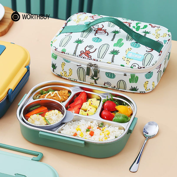 WORTHBUY Portable Kids Lunch Box With Compartment 18/8 Stainless Steel Food Container For Children School Picnic Bento Food Box