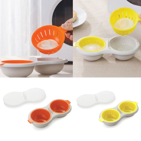 Draining Egg Boiler Double Cup Egg Boiler Microwave Eggs Poacher Round Double Layer Egg Cooker Innovative Kitchen Tools Stock