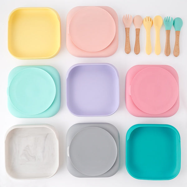 Baby Feeding Silicone Dinner Plate Square Tray With Suction Cup Food Grade Silicone Children's Tableware Waterproof Kids Plate