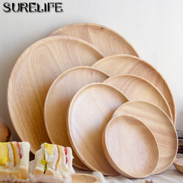 Wood Serving Plate, Wood Square & Round Serving Tray, Fruit Dessert Cake Snack Candy Platter Wooden Bowls