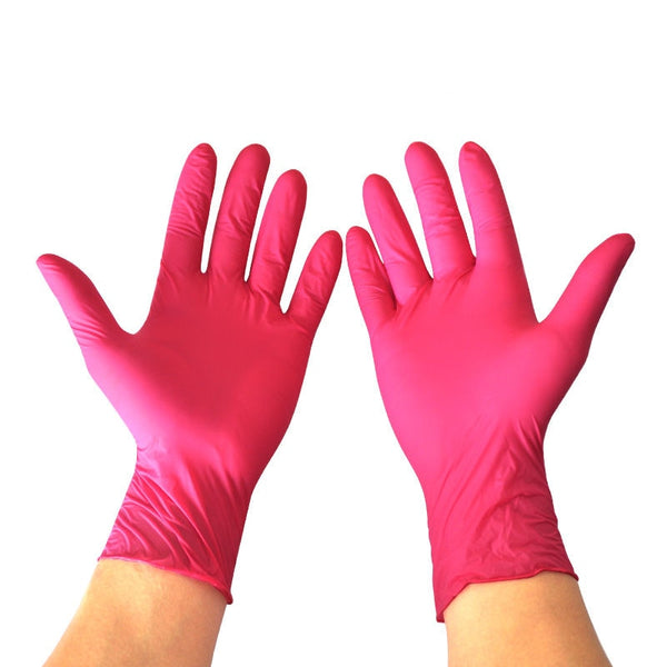 100PCS Nitrile Disposable Gloves Powder Free Pink Gloves Protective Garden Hand Gloves Kitchen Clening Dishwashing Work Gloves