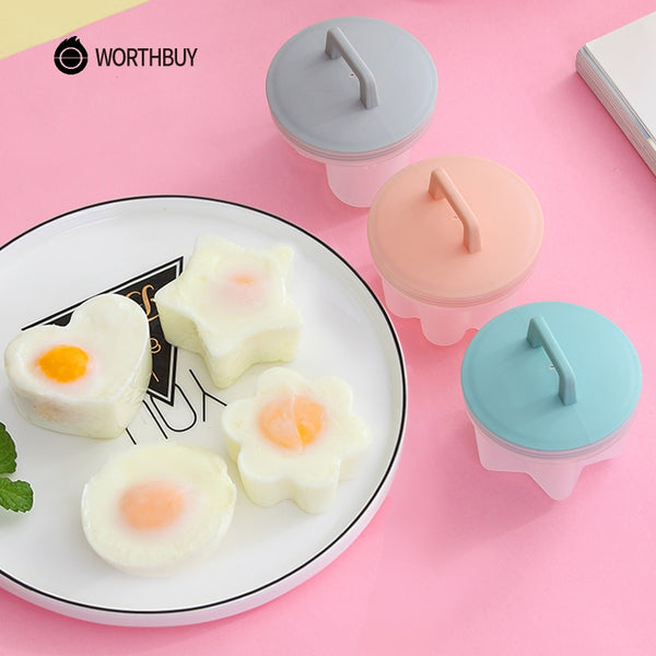 WORTHBUY 4 Pcs/Set Cute Egg Cooker Tools With Brush Plastic Egg Boiler Poacher For Kid Baking Egg Mold Maker Kitchen Accessories