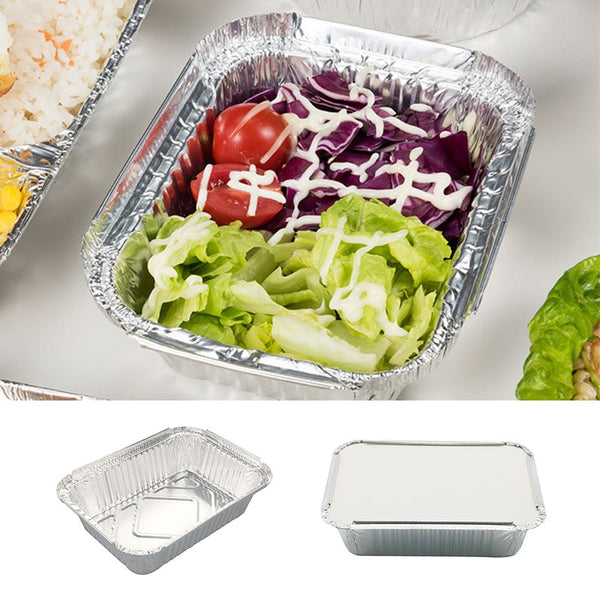 10Pcs Disposable BBQ Aluminum Foil Pans Take-out Food Containers Rectangle Lunch Box Grill Catch Tray Kitchen Supplies Accessory