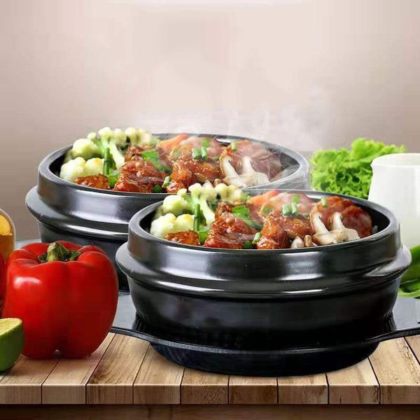 2019 New 16cm Black Classic Korean Stone Pot Cuisine Sets Ceramic Stone Bowl Pot For Bibimbap Ceramic Soup Ramen Rice Bowls