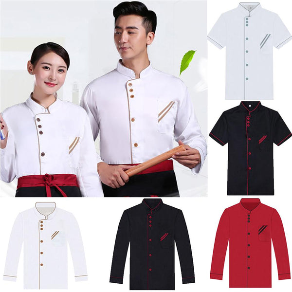 Unisex Breathable Short Long Sleeve Stand-up Collar Chef Jacket Coat Hotel Restaurant Kitchen Service Uniform Workwear