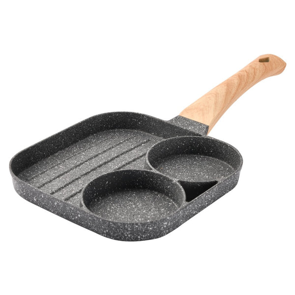 UPORS 4 Hole Frying Pan Non Stick Breakfast Burger Egg Pancake Maker Wooden Handle Medical Stone Four Hole Omelet Pan