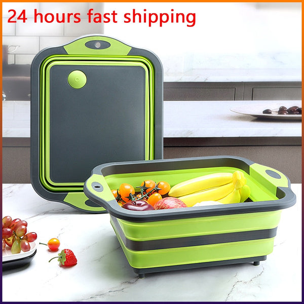 Folding Cutting Board Multifunctional Collapsible Sink Drain Basket Washable Vegetables Strainer Kitchen Dish Storage Organizer