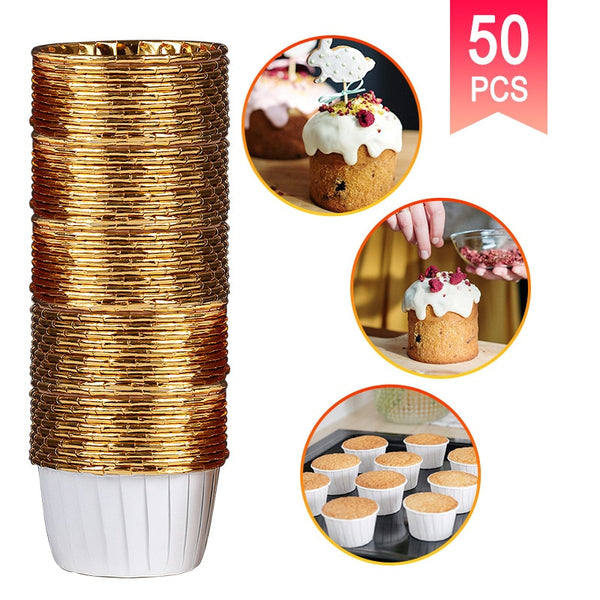 50pcs Large Cupcake Paper Cup Oilproof Cupcake Liner Baking Cup Tray Case Wedding Party Caissettes Golden Muffin  Wrapper Paper