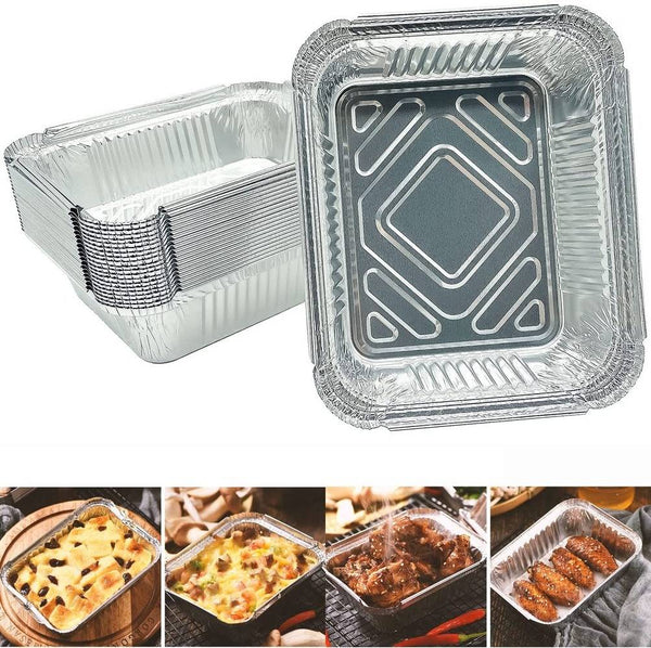 50pcs 600ml Aluminum Foil Tray With Lid Disposable Food Container Food Preservation Box Takeaway Packing Boxes Kitchen Cooking