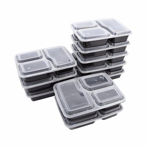 10 Pcs Plastic Reusable Bento Box Meal Storage Food Prep Lunch Box 3 Compartment Reusable Microwavable Containers Home Lunchbox