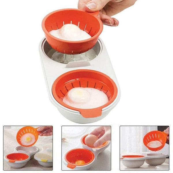 Food Grade Microwave Egg Poacher Cookware Double Cup Egg Boiler Kitchen Steamed Egg Set Ovens Cooking Tools