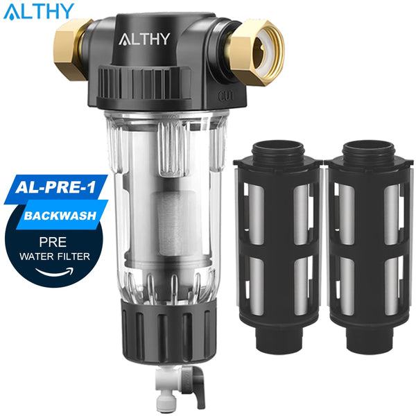 ALTHY Pre filter Whole House Spin Down Sediment Water Filter Central Prefilter Purifier System Backwash Stainless Steel Mesh