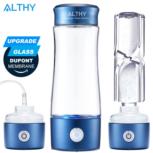 ALTHY 5th Generation Hydrogen Water Generator Bottle - Glass Cup - DuPont SPE+PEM Dual Chamber H2 Maker lonizer Electrolysis