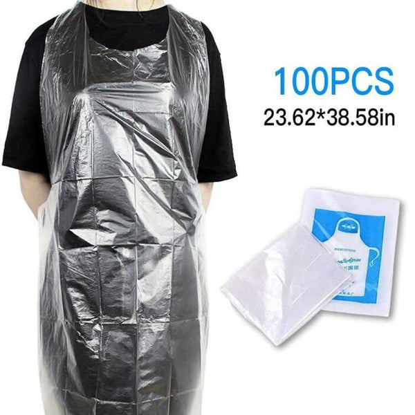 50/100 pcs Disposable Plastic Aprons Eco Flat Pack Protection Body Polythene Clear