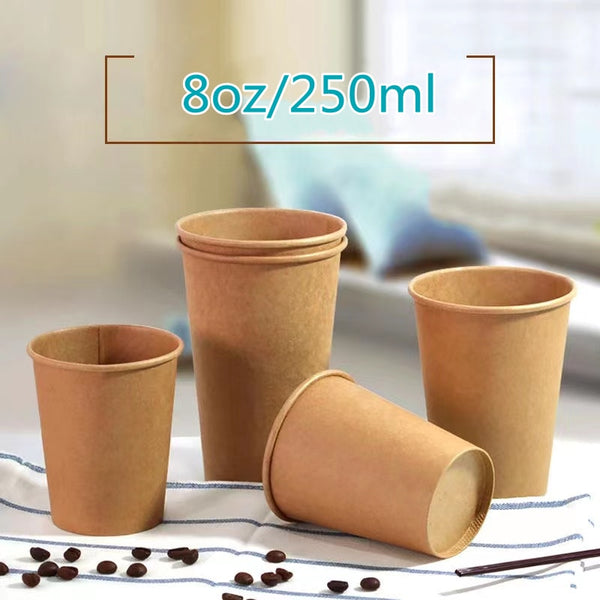 50pcs Disposable Paper Cups 8oz Custom design logo Kraft Paper Cups Coffee Milk tea Paper Cup for Hot Drinking Party Supplies