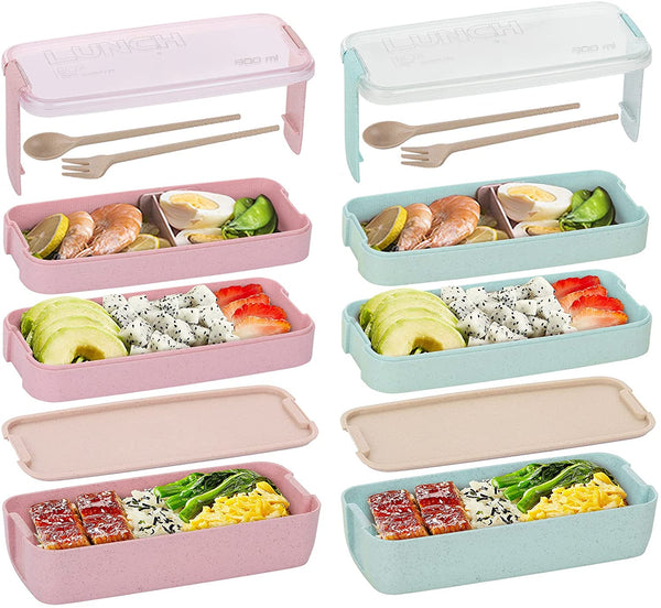 BPA Free Wheat Straw Japanese Bento Lunch Box for Kids School Meal Prep Containers 3 Stackable Lunchbox Microwave Leakproof