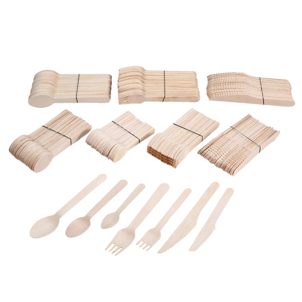 dophee 50pcs Disposable Wooden Cutlery Forks Spoons Dessert Utensils Party Tableware Biodegradable, compostable 11cm 14cm