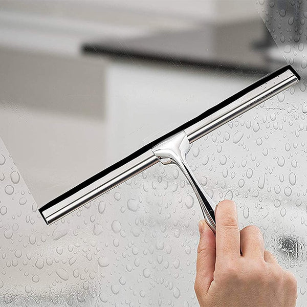 Shower Squeegee Window Glass Wiper Car Glass Scraper Stainless Steel Kitchen Bathroom Cleaning Tool Glass Wiper with Holder Hook