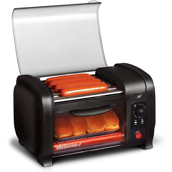 Hot Dog Toaster Oven 30-Min Timer Stainless Steel Heat Rollers Bake &amp; Crumb Tray World Series Baseball 4 Bun Capacity Black