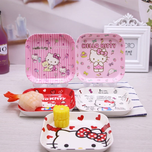 Kawaii Sanrio Hello Kitty Kuromi Mymelody Cartoon Tableware Snack Tray Fruit Tray Dinner Plate Square Bone Dish Child Rice Bowl