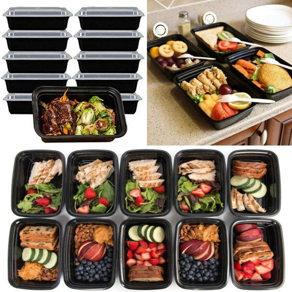 TECHOME 1000/1500ml Disposable Lunch Box Plastic Fruit Salad Container with Lid Microwavable Meal Prep Gym Office Preparation