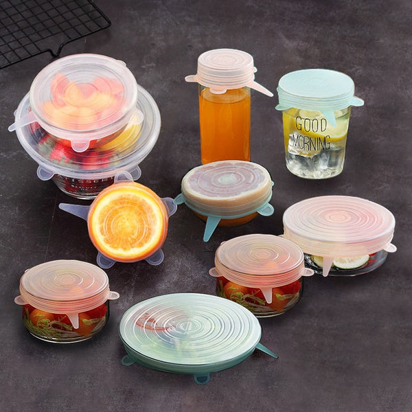 WORTHBUY 6 Pcs/Set Food Silicone Cover Reusable Silicone Lids Caps For Fruits Bowl Cup Food Stretch Lids Kitchen Accessories