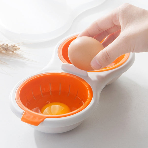 Creative Microwave Egg Poacher Draining Egg Boiler Food Grade Cookware Double Cup Egg Kitchen Steamed Egg Set Cooking Tools