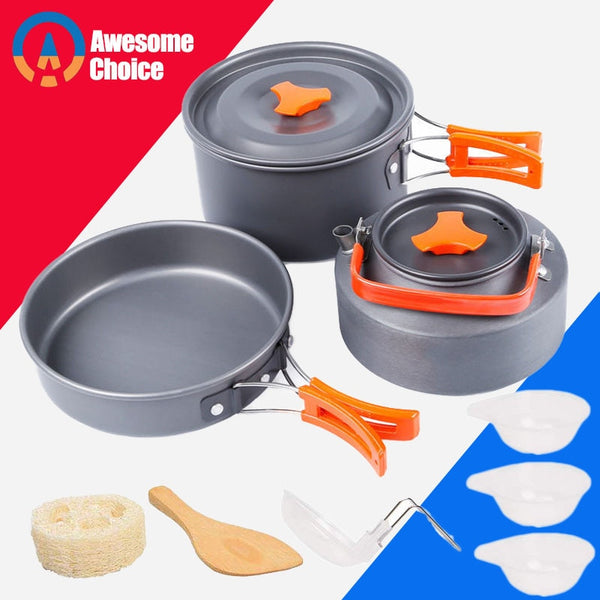 Camping Cookware Kit Outdoor Aluminum Cooking Set Water Kettle Pan Pot Travelling Hiking Picnic BBQ Tableware Equipment