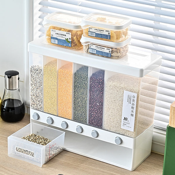 10Kg Sealed Rice Storage Box Wall Mounted Cereal Grain Container Dry Food Dispenser Grain Storage Jar Kitchen Storage Organizer