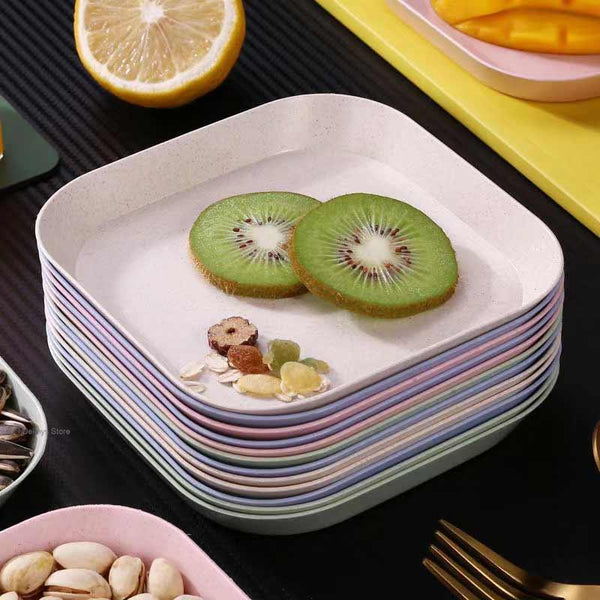 4pcs Plate Sets Natural Wheat Square Snack Straw Plate Sauce  Seasoning Dish Microwaveable Cocina Tableware Dinner Plates Set