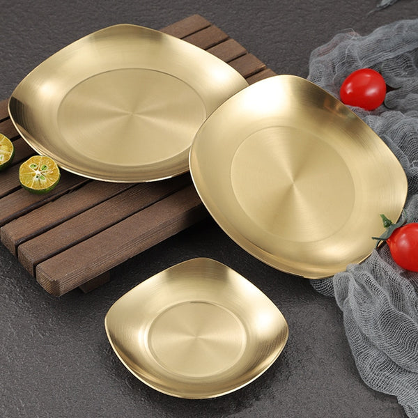 1Pc Stainless Steel Dinner Plates Korean Style Seasoning Kimchi Barbecue Tableware Cake Snack Dishes Kitchen Plate